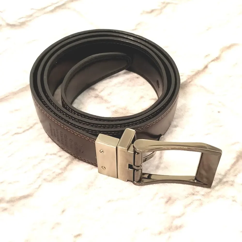 Men’s Black Brown Reversible Leather Belt Size 36 Gunmetal Buckle